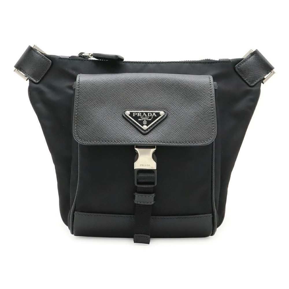 Prada Triangle Body Bag Waist Pouch Clutch Hip Leather NERO Black